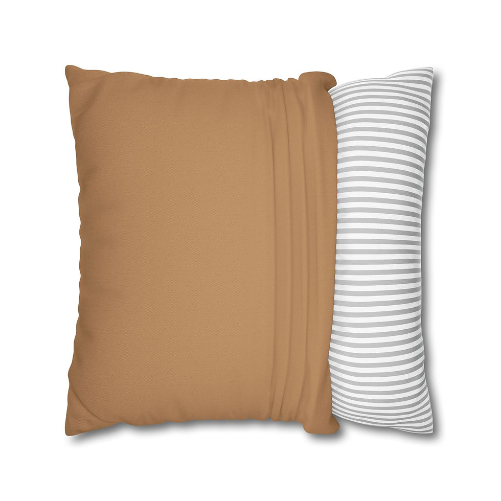 Solid caramel tan cushion cover with a smooth texture and square shape
