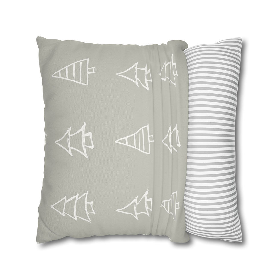 Holiday pillow cover in gray with playful hand-drawn white Christmas trees for festive home styling