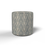 Thumbnail: A front view of a cylindrical drum ottoman with a flat top, upholstered in a fabric, designed for use as