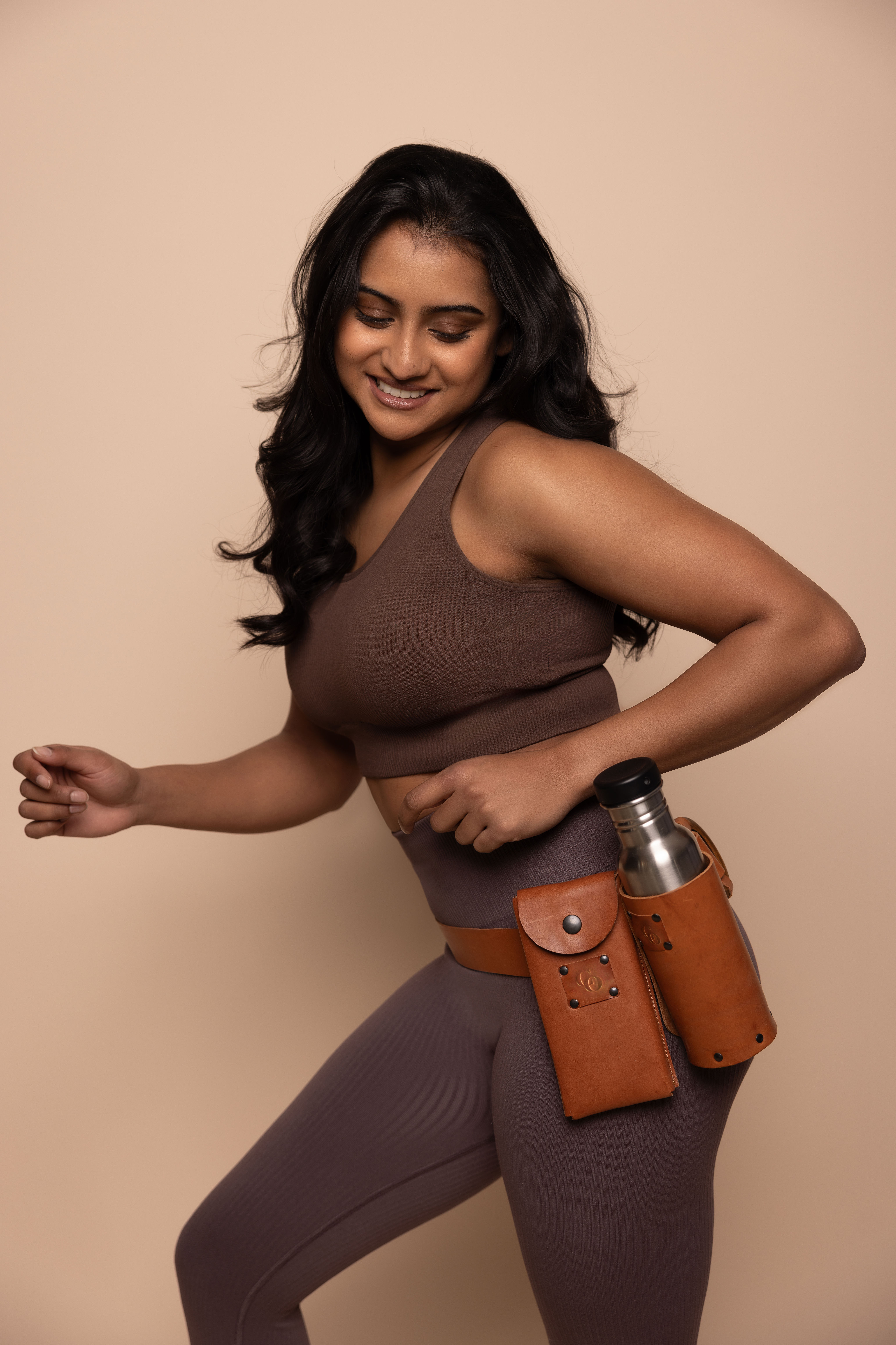 Pacino - leren drinkfles- telefoonhouder+catwalk original+handmade leather