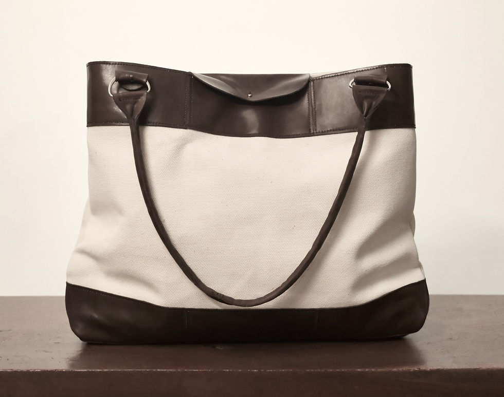 Thumbnail: Vitti XL Shopper van leer en canvas+catwalk original+gebroken wit+bruin