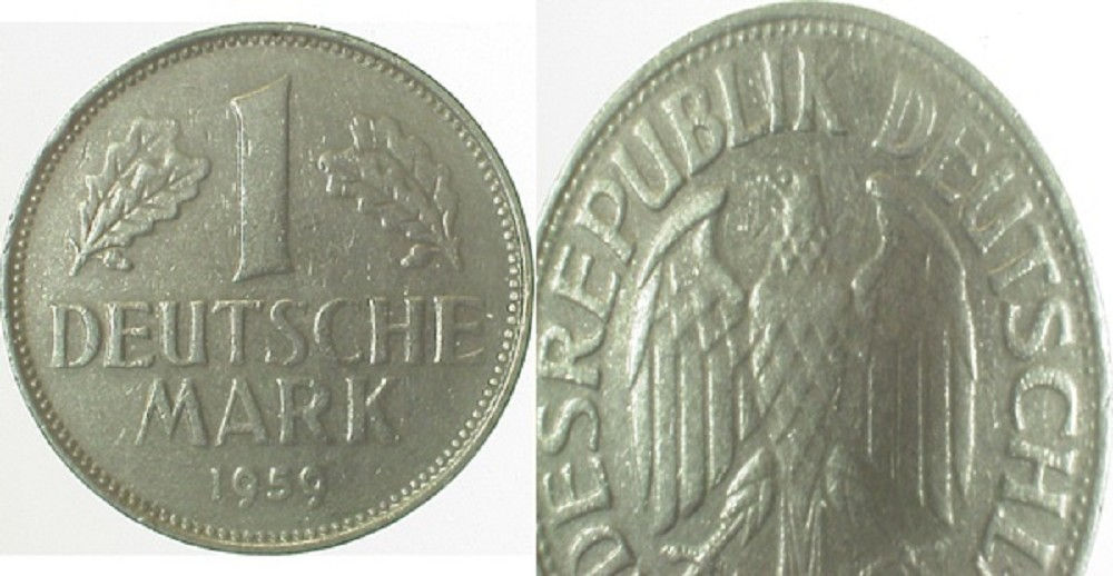 1 DM 1959G offener Adlerkopf! J385 1 DM