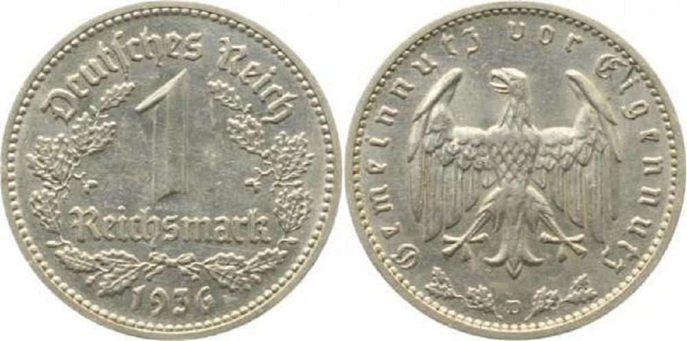1 Reichsmark 1936 D vz J354