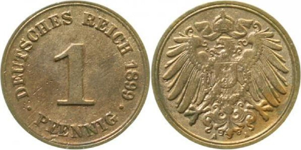 1 Pfennig 1899 A vz Rückseite schwach geprägt J010