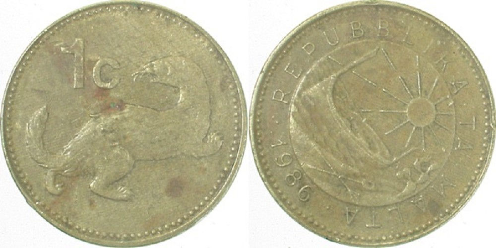 1 Cent 1986 Malta Stempeldrehung 40°