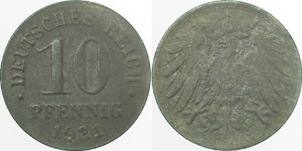 10 Pfennig 1921 Vorne kein Kordelrand ! J299 10 Pfennig