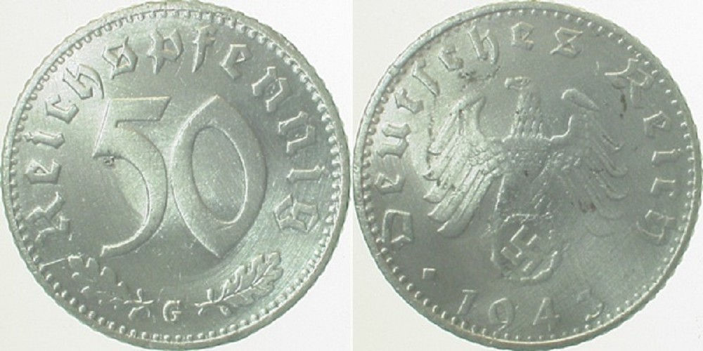 50 Pfennig 1943G ss+ J372 ss+ 50 Pfennig