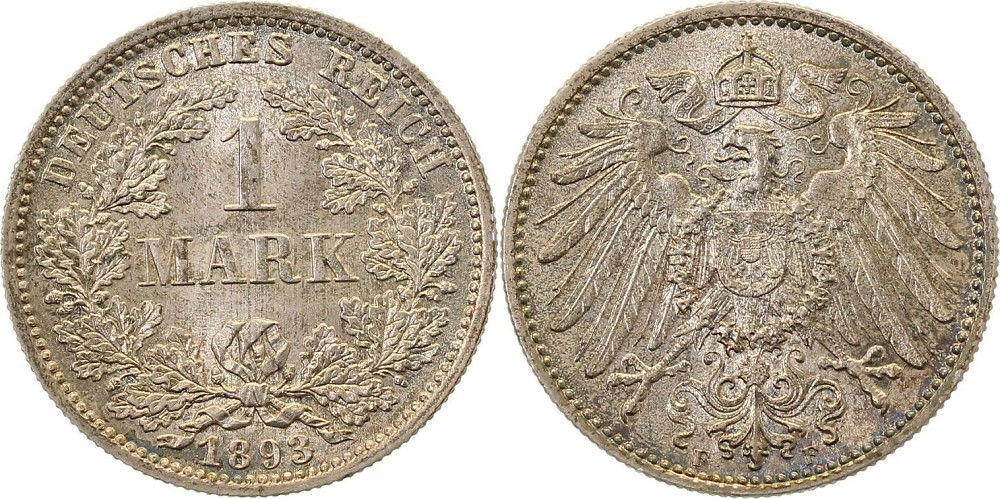 1 Mark 1893 F prfr fein !!, extrem selten i d Erhaltung J017