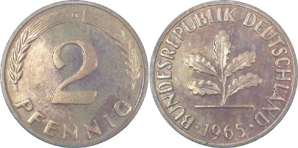 2 Pfennig 1965 G Polierte Platte J381