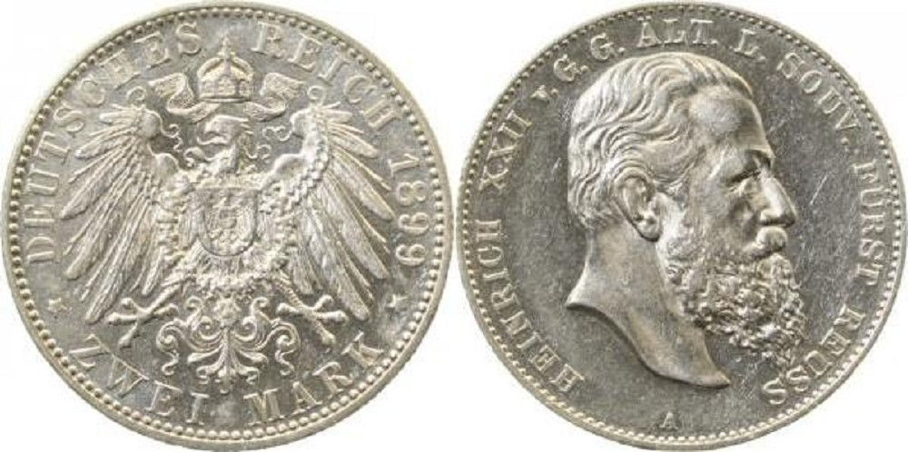2 Mark Heinrich XXII 1899 A Reuss vz/stgl aus Erstabschlag
