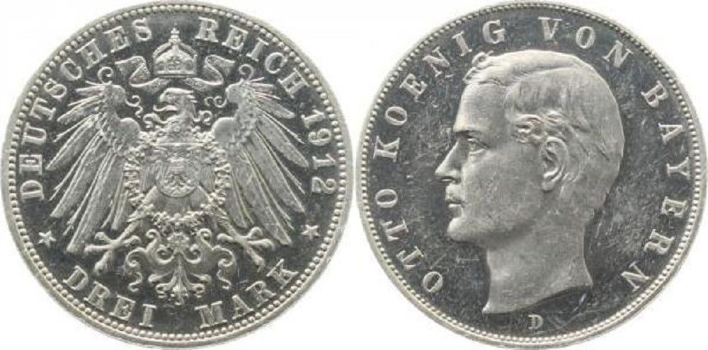 Probe 3 Mark Otto Bayern 1912 D Zink Aluminium plattiert