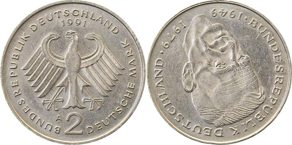 2 DM Schum ca S180 vz ! Französische Prägung J424 vz 2 DM