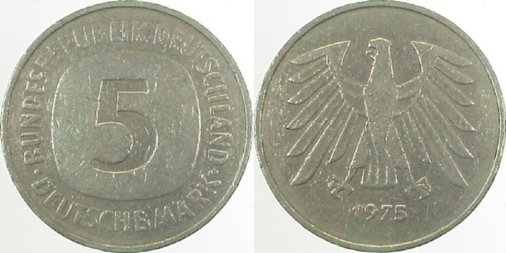 5 DM 1975 ohne Münzzeichen ss J415 ss 5 DM