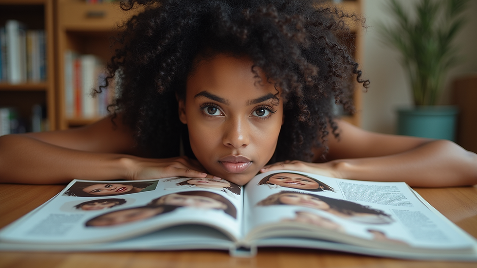 Eye-level view of a magazine cover featuring diverse body types
