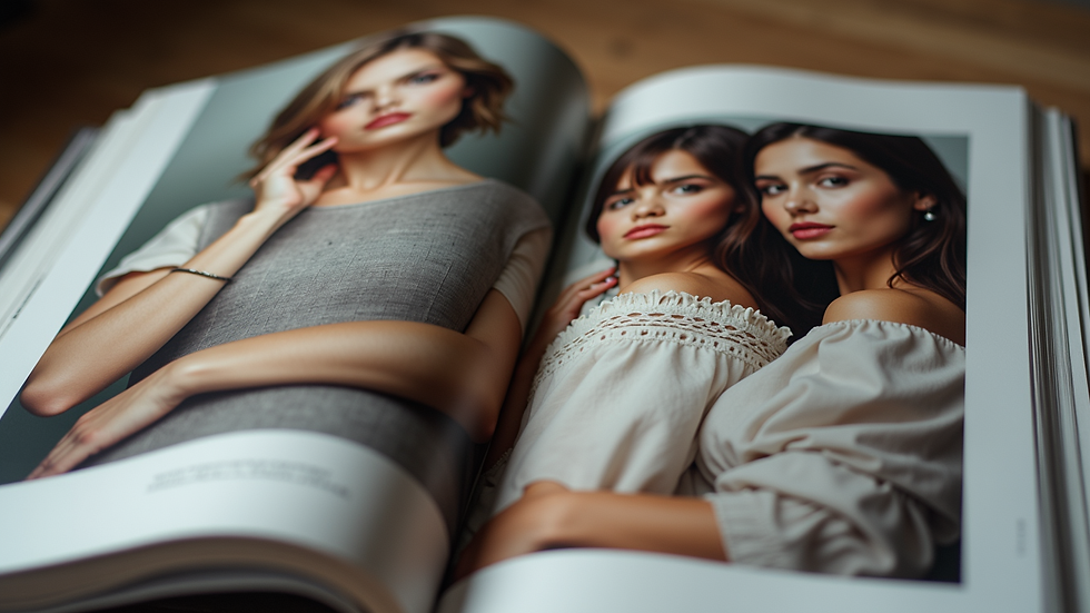 Close-up view of a magazine cover featuring diverse models