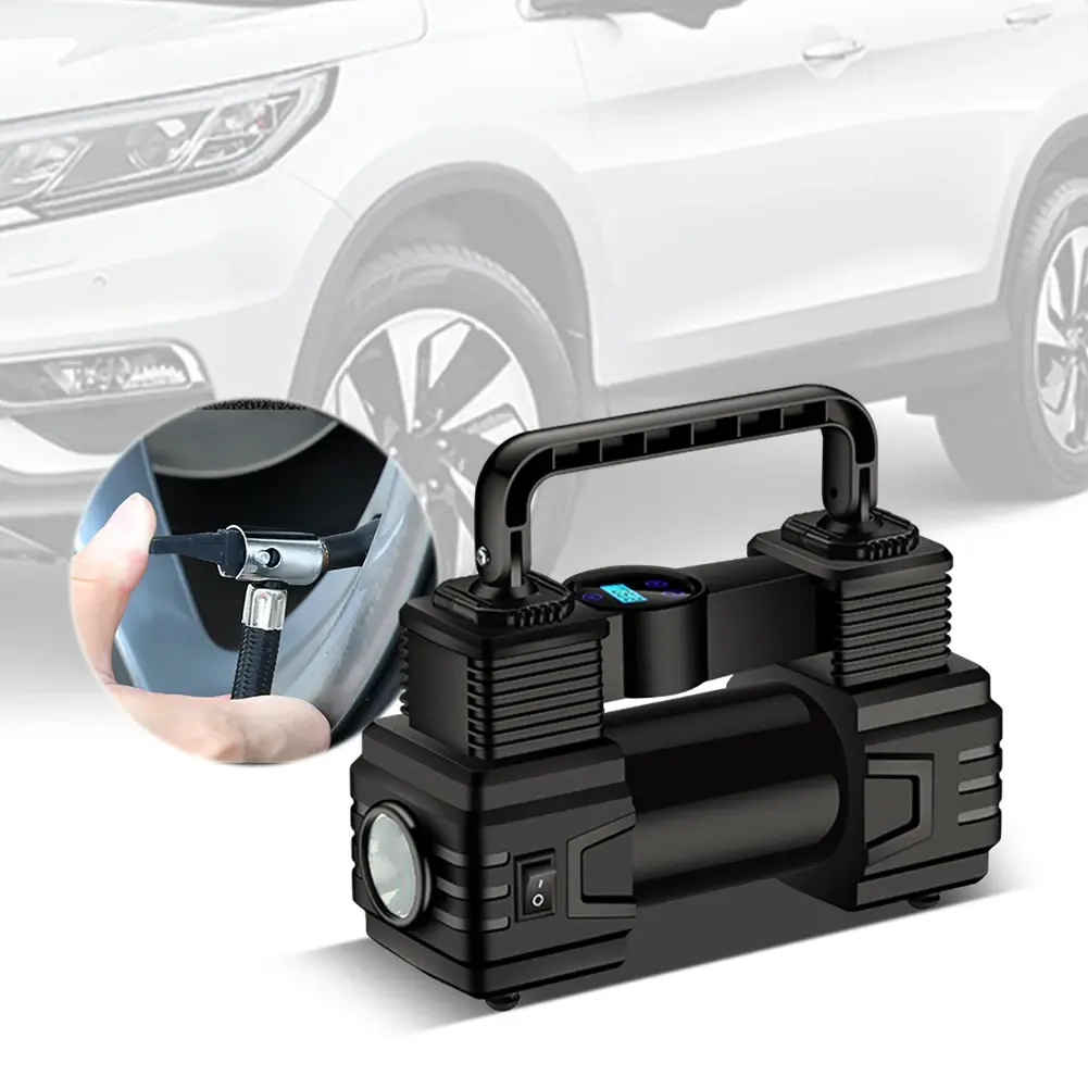 12V 150PSI Mini Air Compressor Dual Cylinder Heavy Duty Tire Inflator With LED
