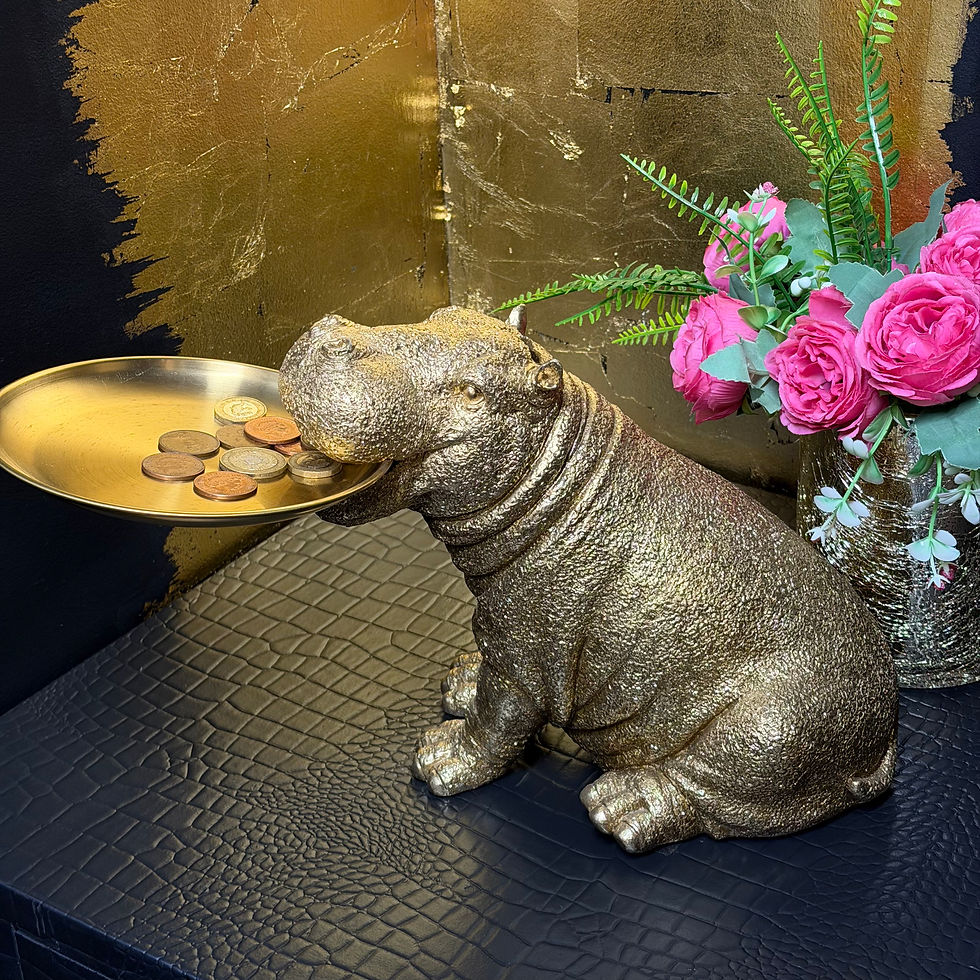 Thumbnail: Quirky Gold Hippo Money / Tip Box with Serving Tray 40 cm 🦛 