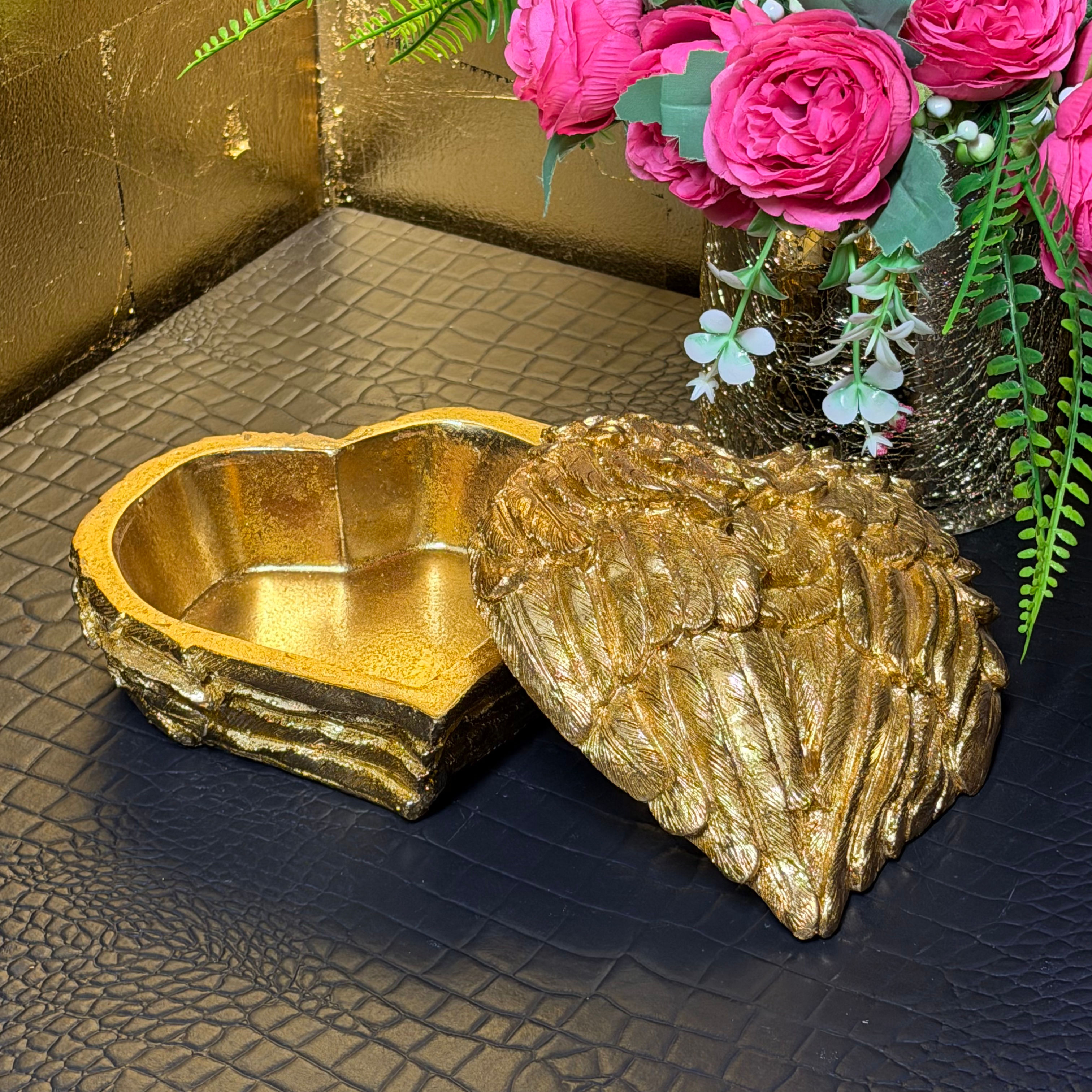 Large Feather Heart Angel Wings Trinket Keepsake Box 18cm