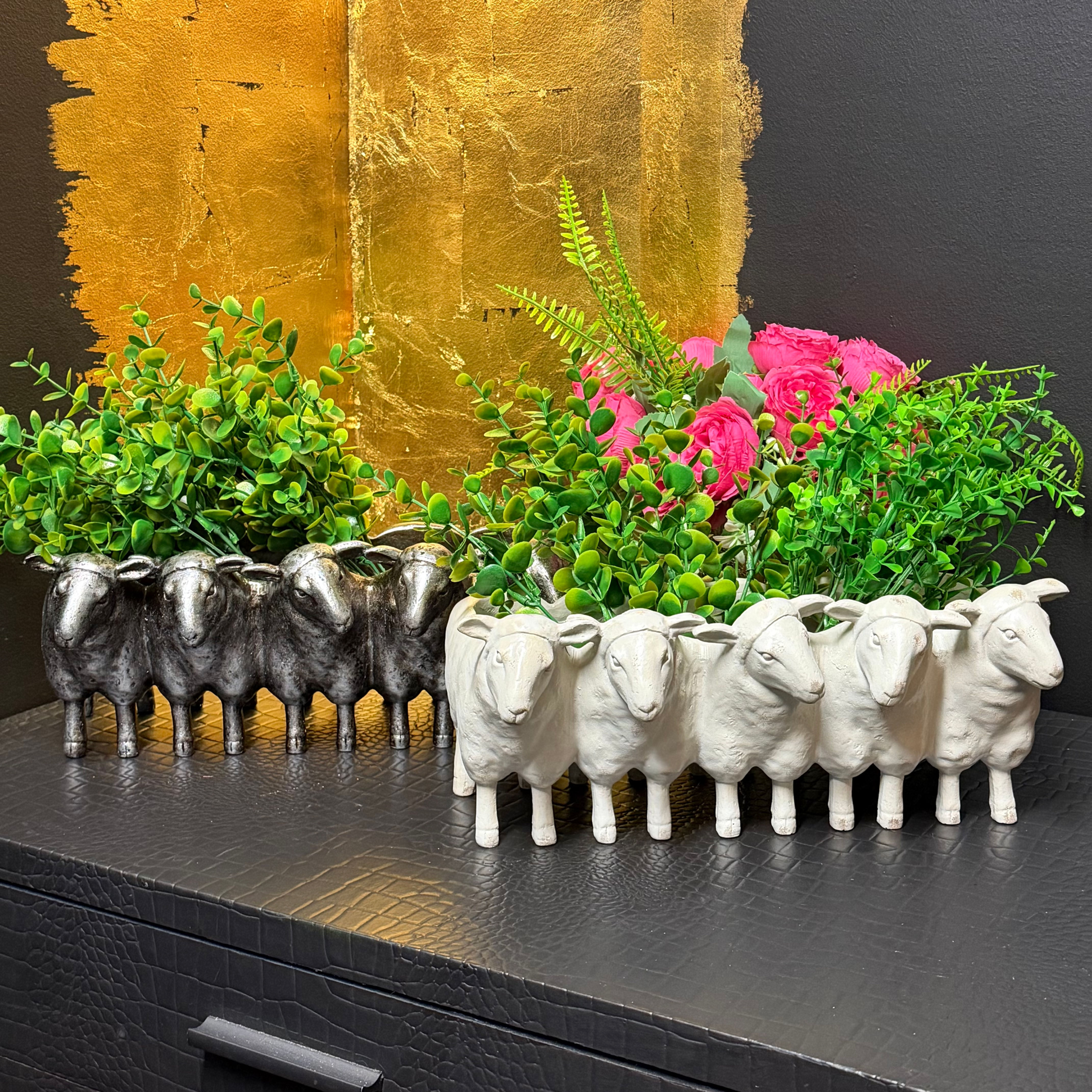 Cream or Antique Silver Sheep Planter