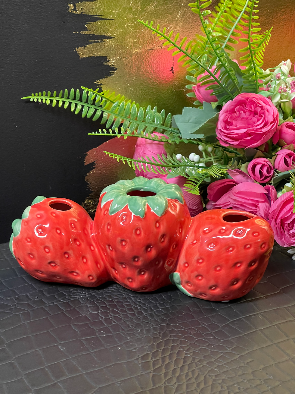 Thumbnail: Small Ceramic Triple Strawberry Vase 23cm