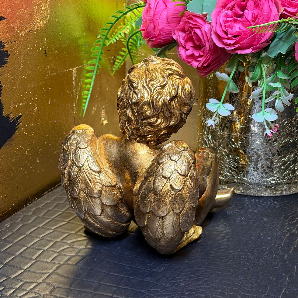 Thumbnail: Antique Gold Winged Angel Cherub Figure