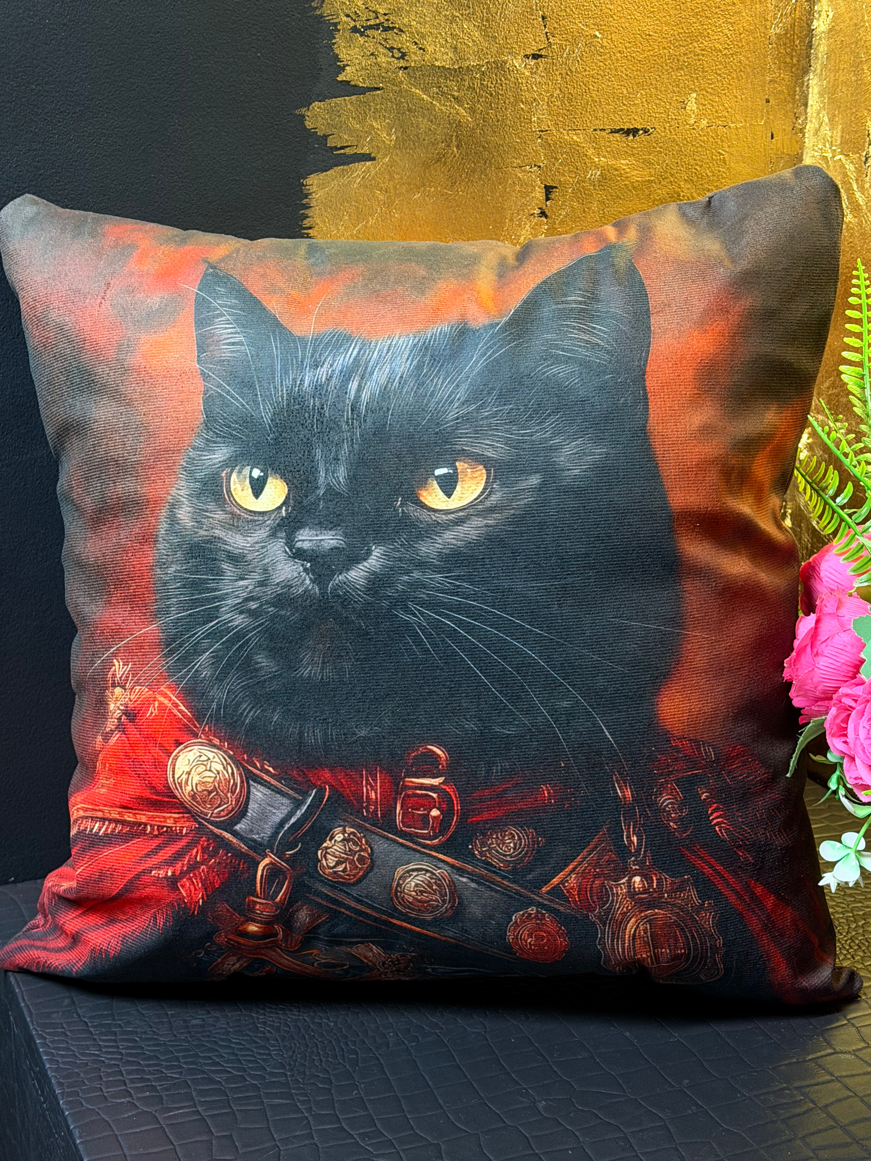 Dressed Up Black Cat Double Sided Cushion 