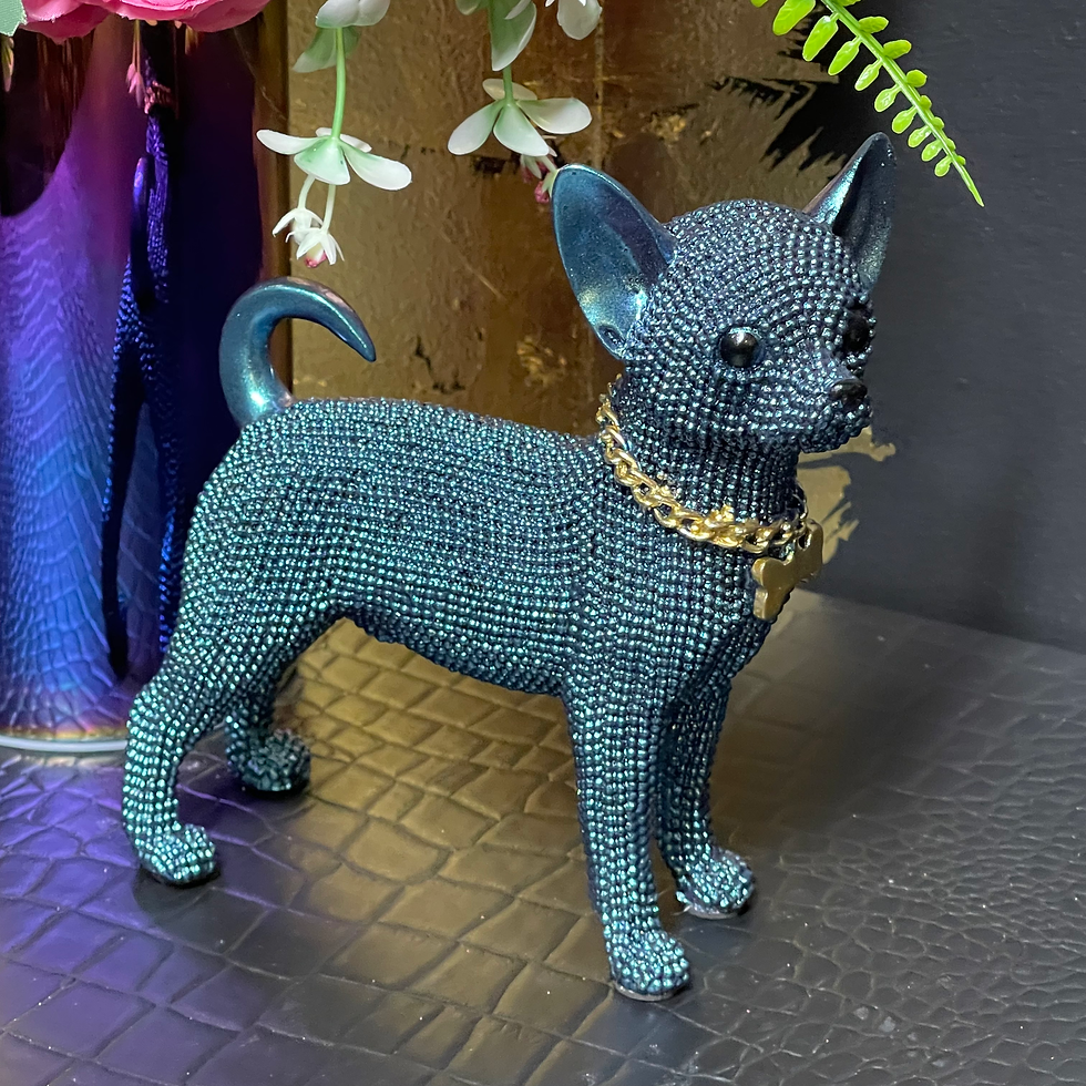 Thumbnail: Pink Blue or Gold Shimmering Chihuahua Ornament 15cm