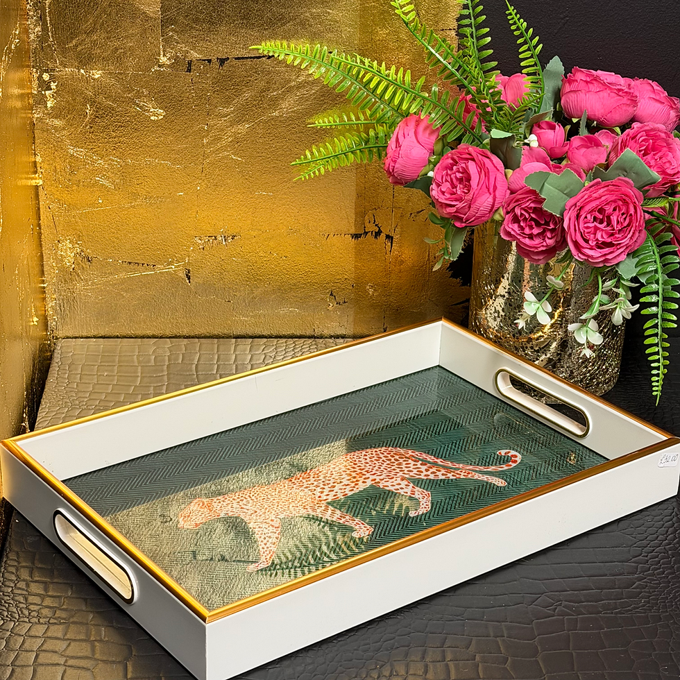Thumbnail: Green White and Gold Rectangular Leopard Tray 38cm
