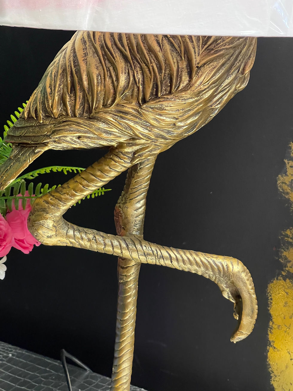 Thumbnail: Large 81cm Antique Gold Flamingo Lamp with Hot Pink Shade