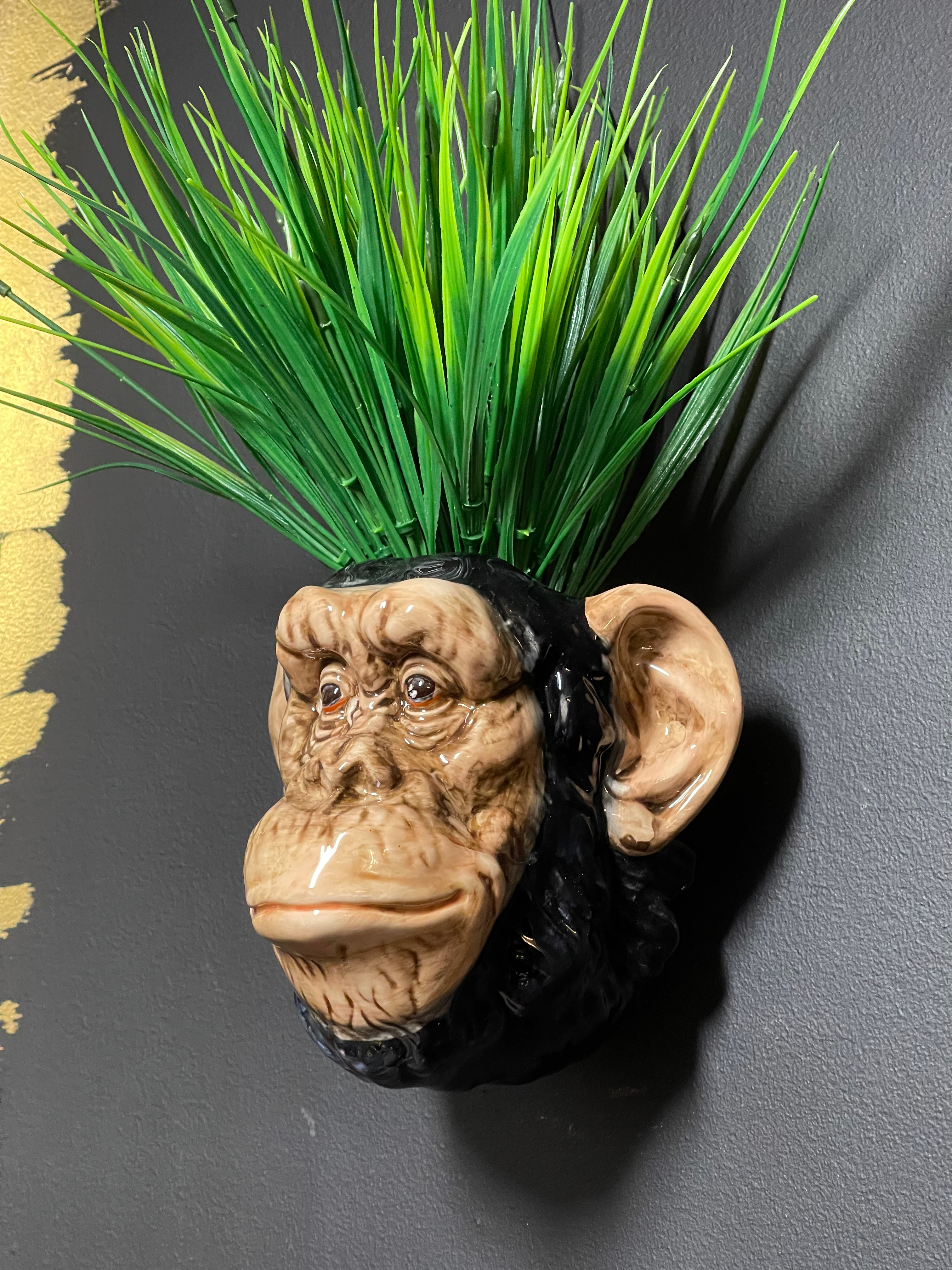 Hand Painted Ceramic Chimp Head Sconce Vase