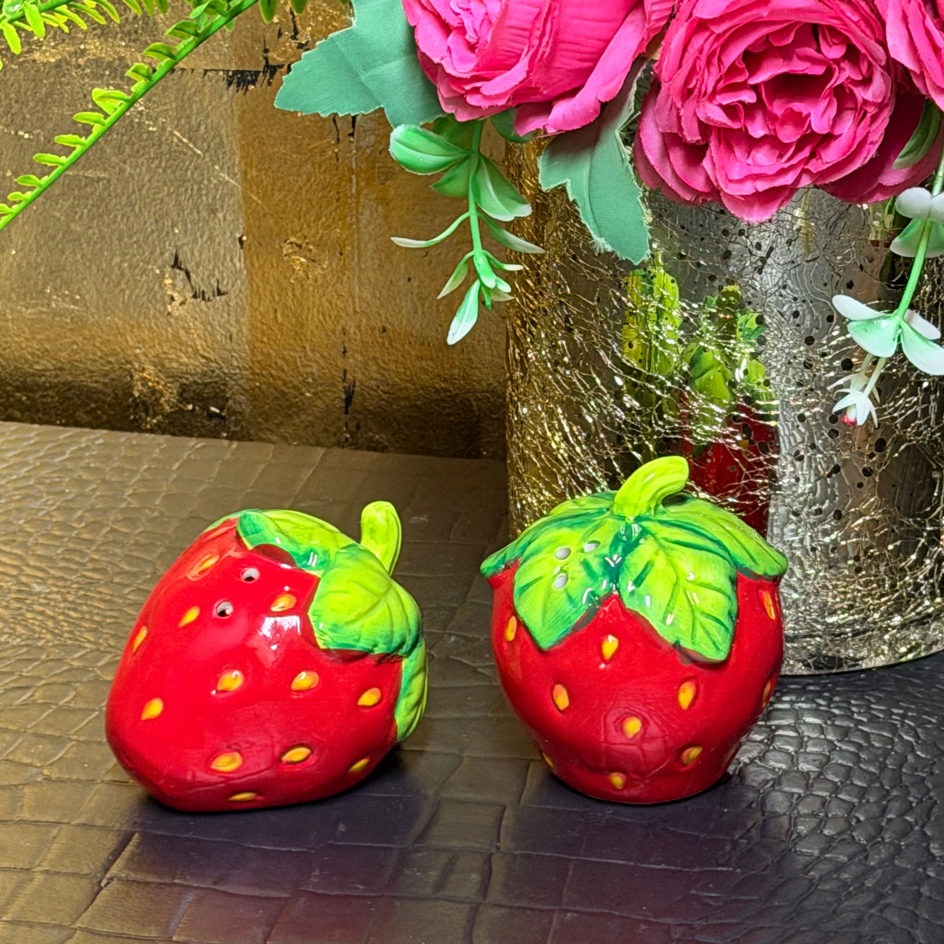Ceramic Strawberry Salt and Pepper Pots
