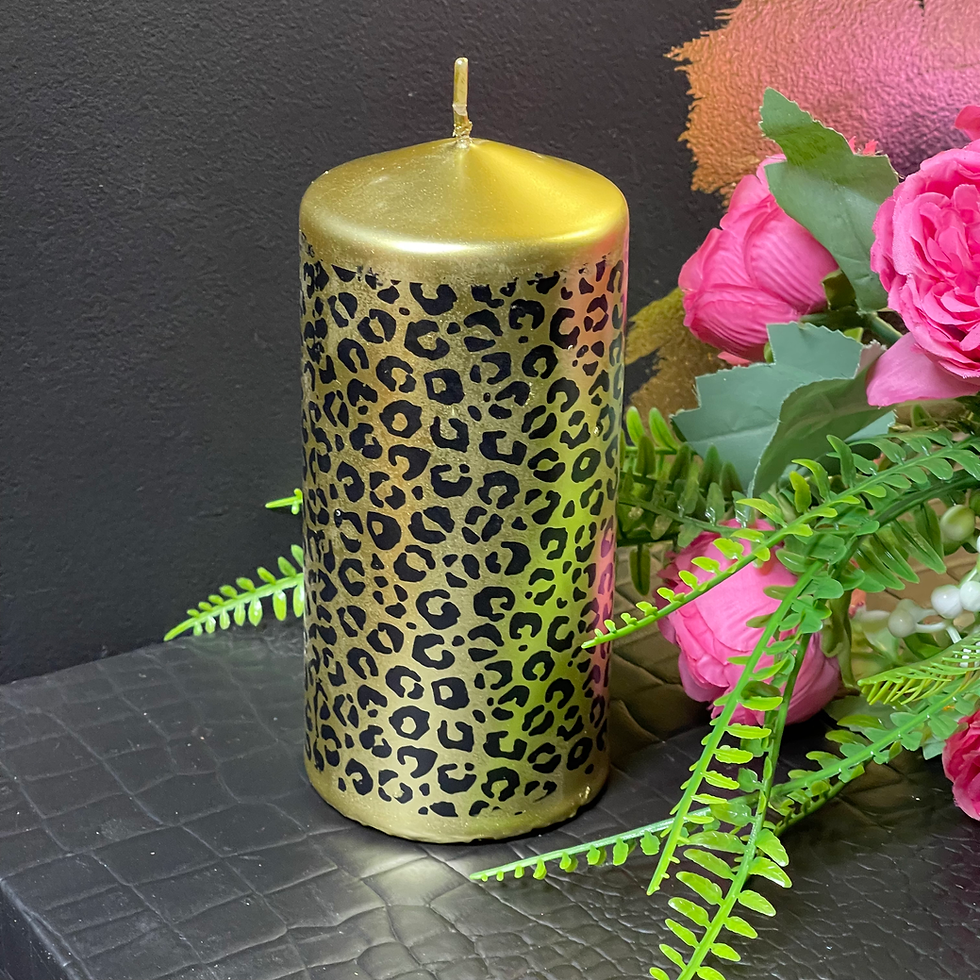 Large Leopard Gold And Black Pillar Candle 15 cm