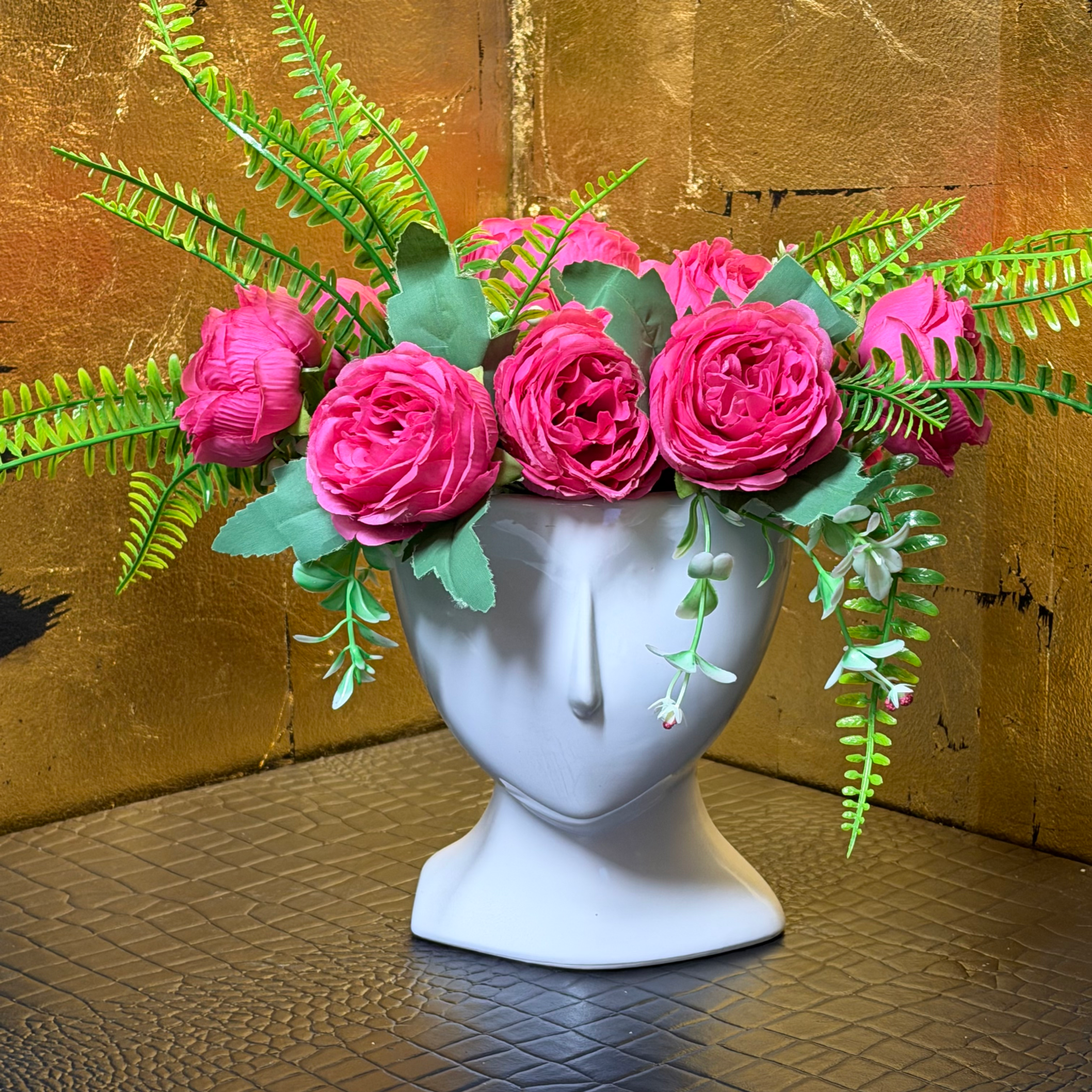 White Ceramic Face Vase Planter Plant Pot 