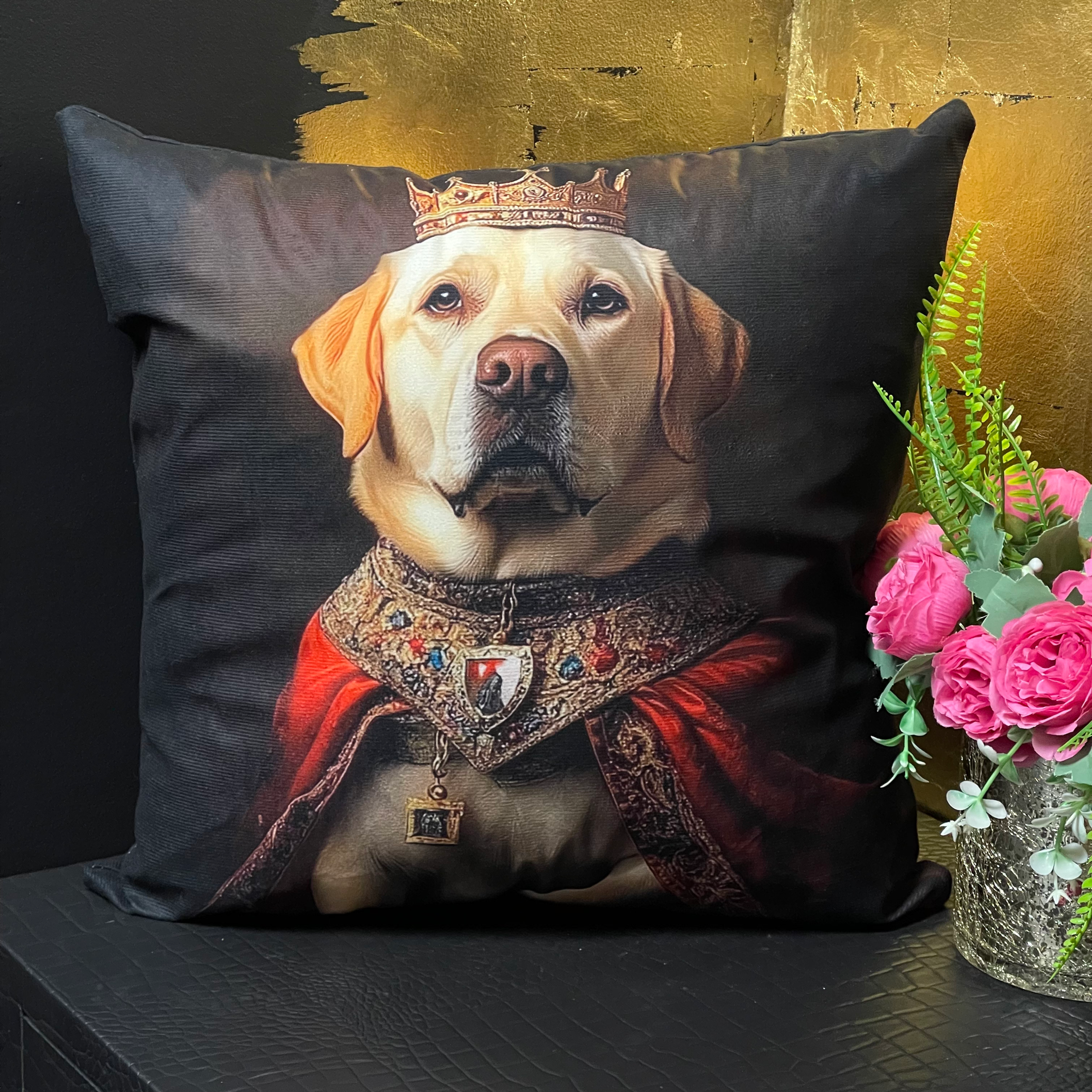 Double Sided Golden Retriever Labrador King Velvet Cushion 