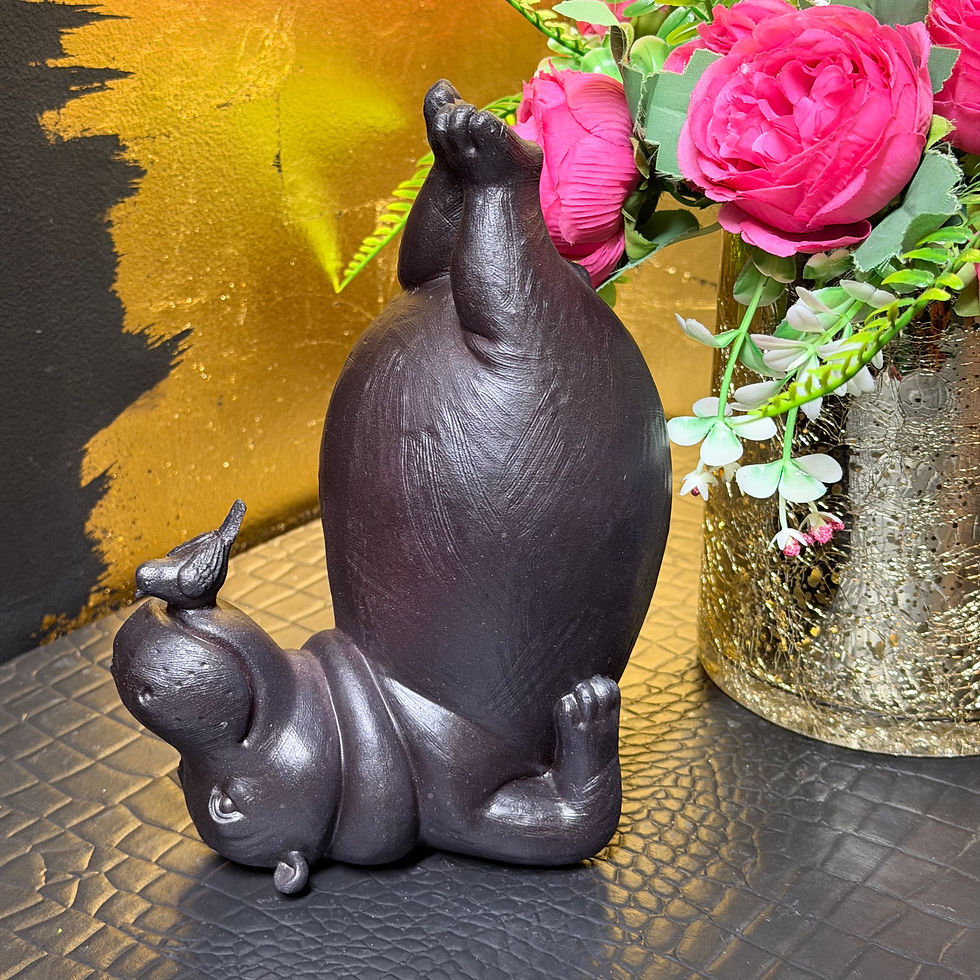 Thumbnail: Yoga Bronze Effect Hippo With Bird Ornament
