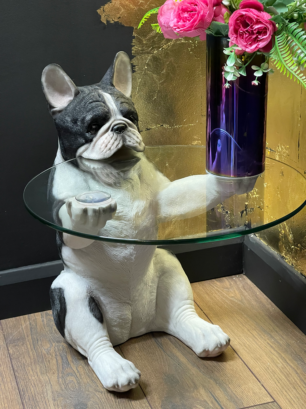Thumbnail: French Bulldog Dog Holding Glass Top Table 55cm