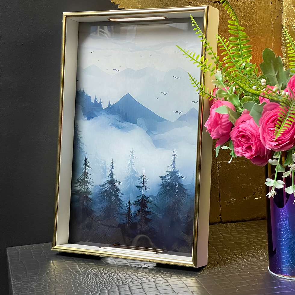 Thumbnail: Misty Mountain Woods White or Black Serving Tray & Gold Trim