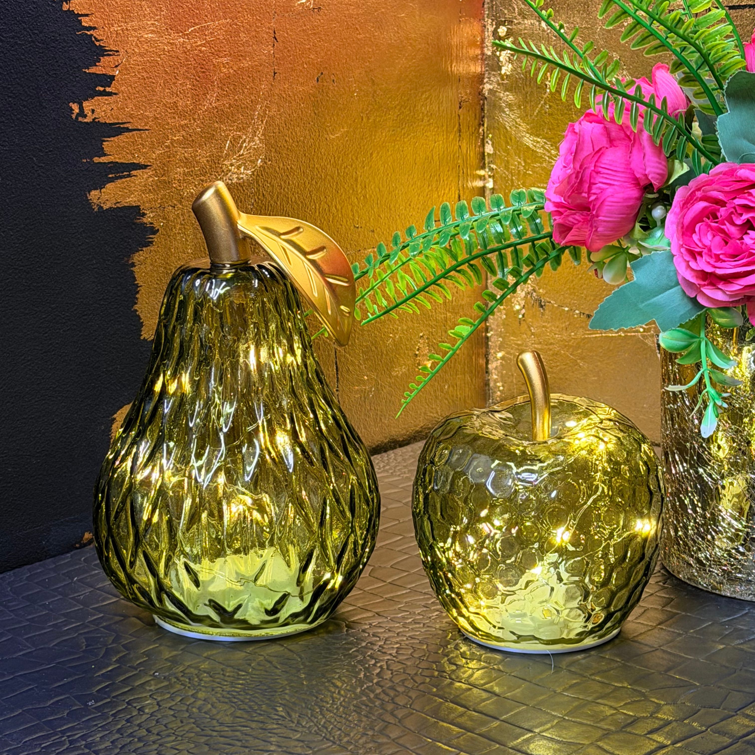 LED Apple or Pear Green Glass Light Decoration 