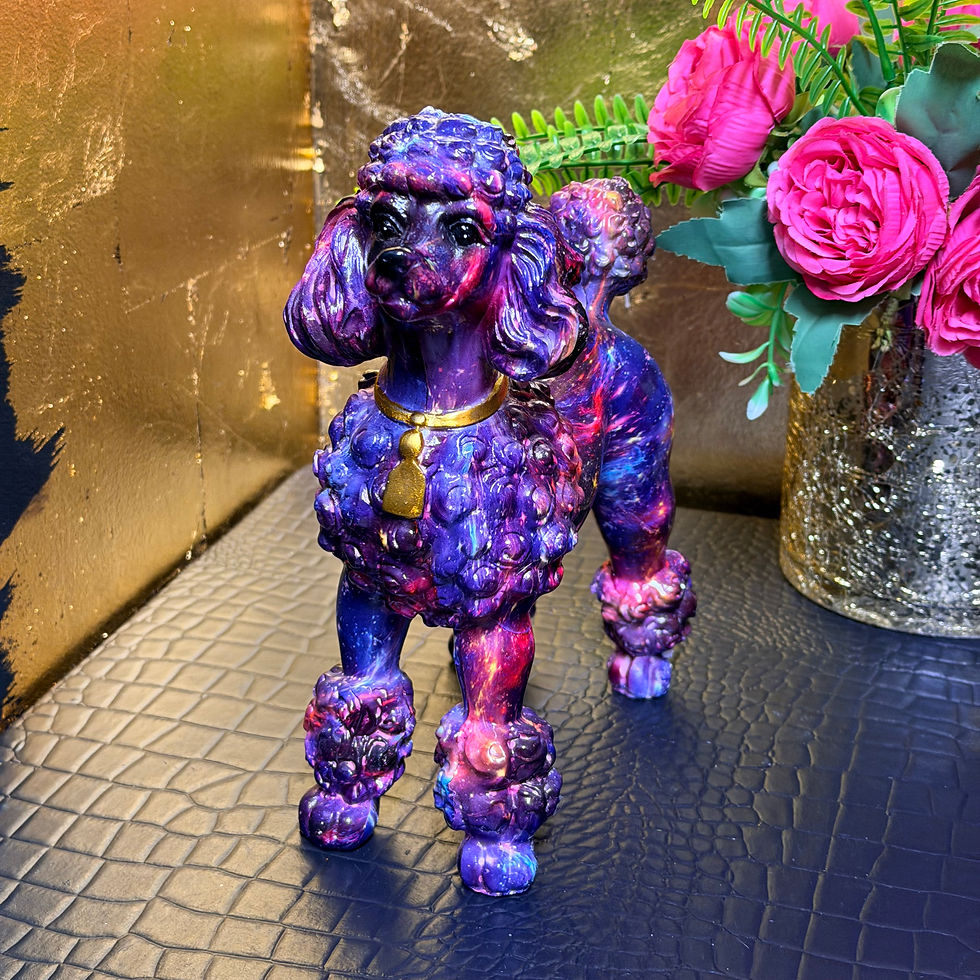 Thumbnail: Multicoloured Poodle Ornament with Gold Collar 