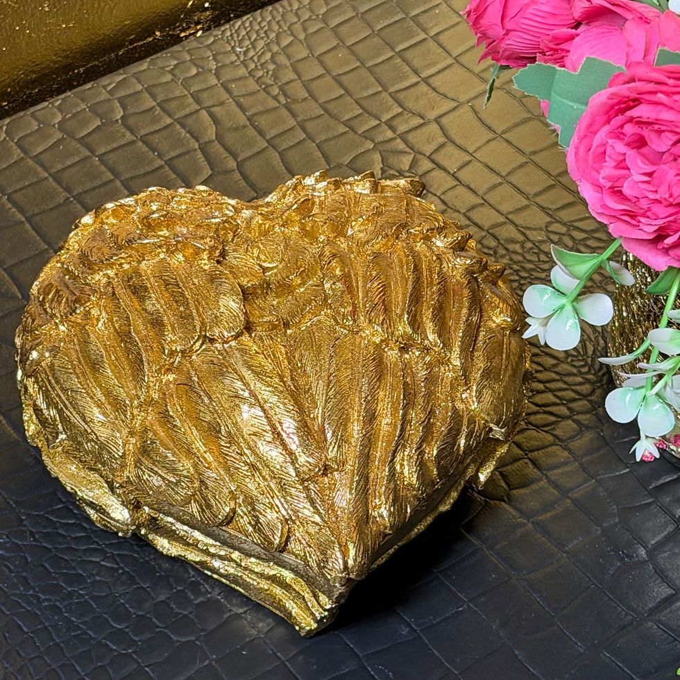 Thumbnail: Large Feather Heart Angel Wings Trinket Keepsake Box 18cm