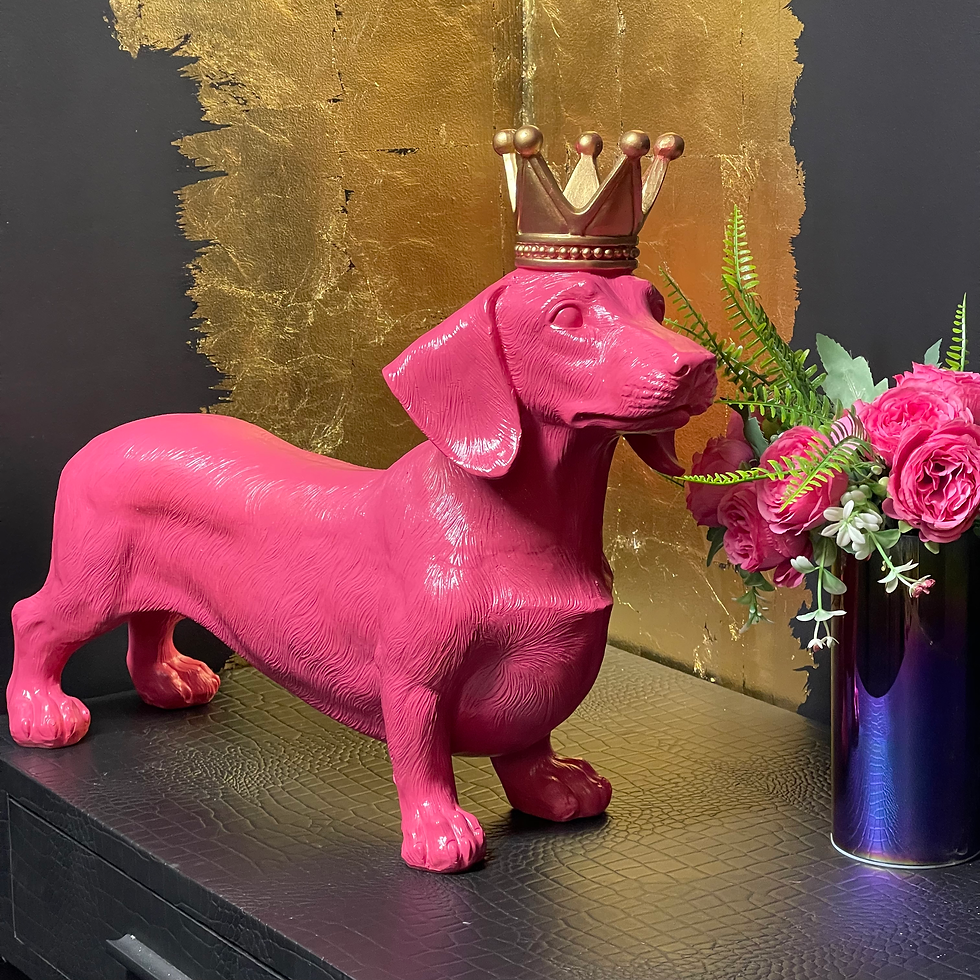 Hot Pink Dachshund Ornament with Gold Crown – 60cm