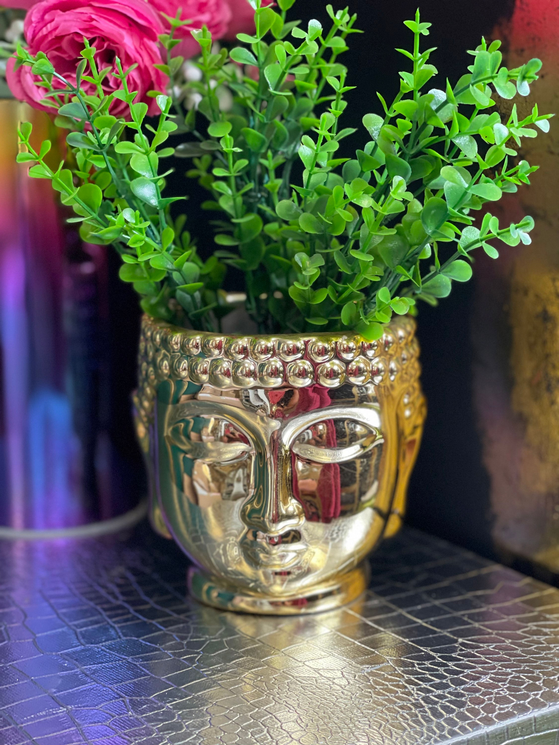 12cm Gold Ceramic Buddha Head Planter