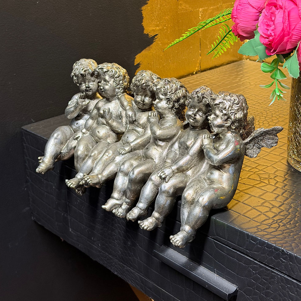 Thumbnail: Row of 6 Cherub Angels Shelf Ornament – Antique Silver