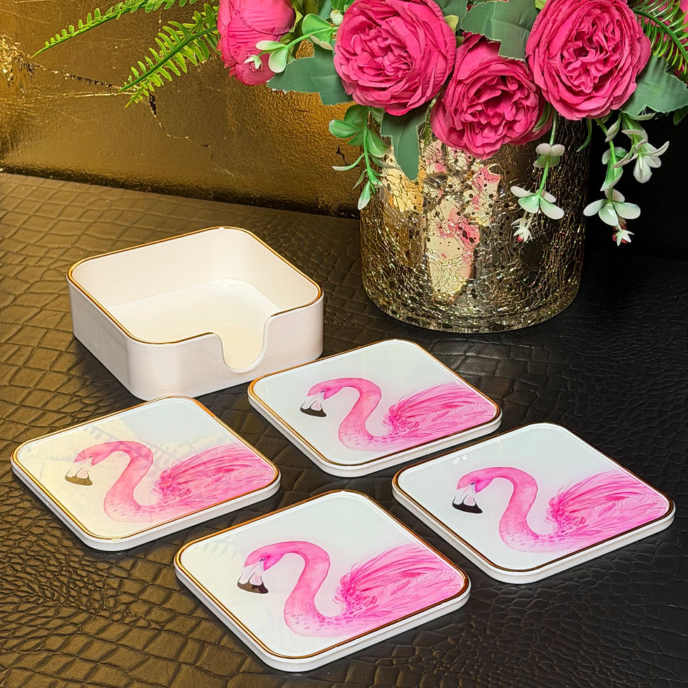 Thumbnail: Set of 4 Flamingo Coasters with Holder 