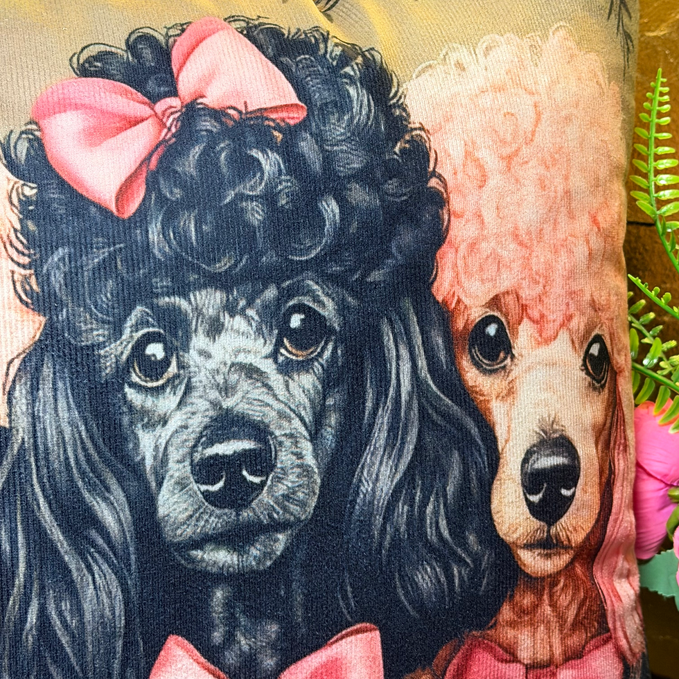 Thumbnail: Three Poodles With Bows Velvet / Velour Cushion