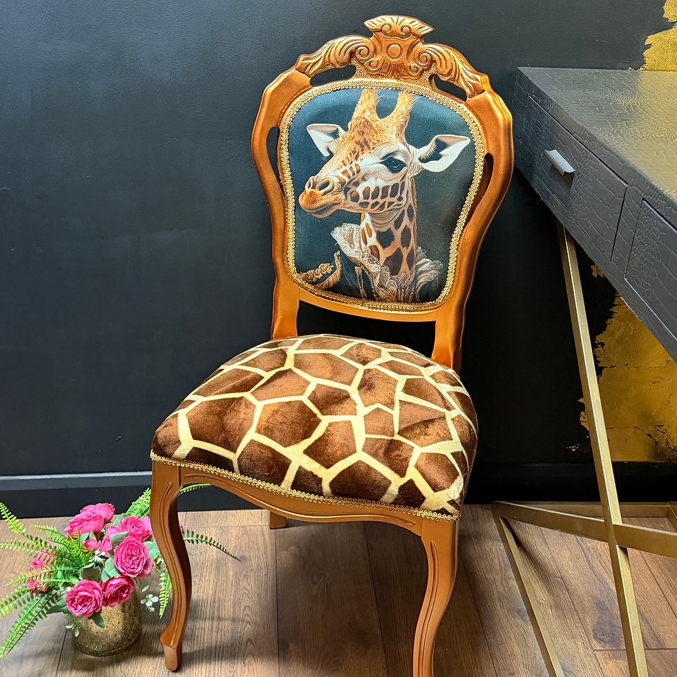 Thumbnail: Hand-Painted Copper Vintage Chair with Giraffe Upholstery