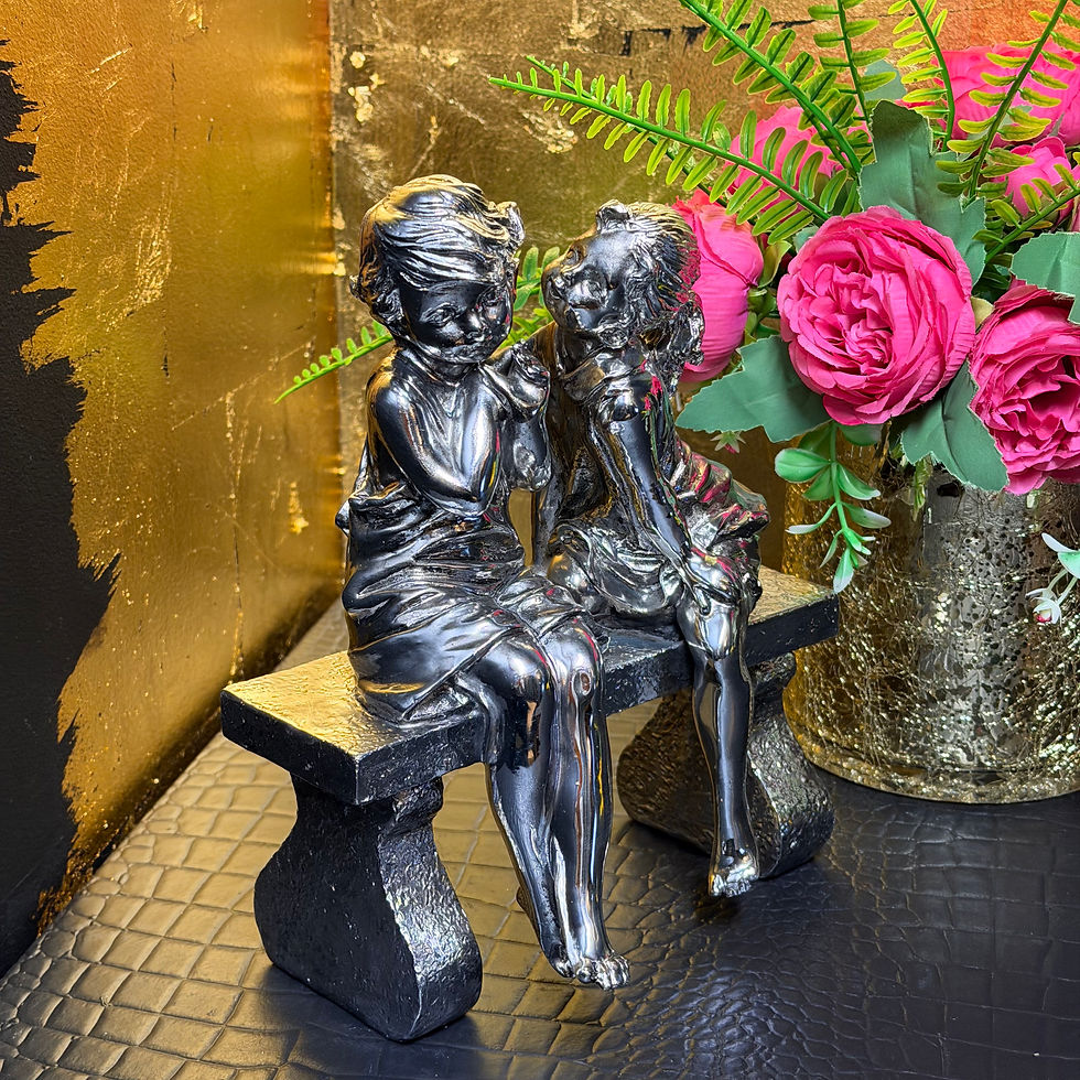 Thumbnail: Boy & Girl on Bench Ornament – Silver Chrome Finish