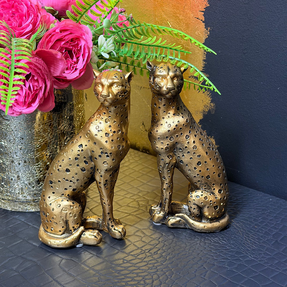 Thumbnail: Pair of 18cm Gold Cheetahs Leopards 
