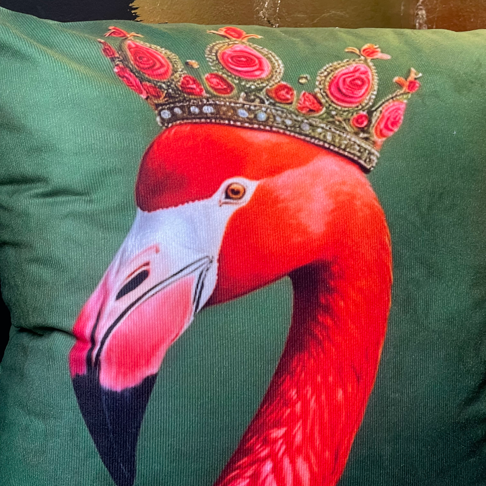 Thumbnail: Quirky Flamingo Wearing Crown Velour Cushion 