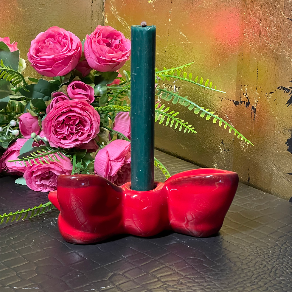 Thumbnail: Ruby Red Ribbon Bow Candle Holder 16.5cm